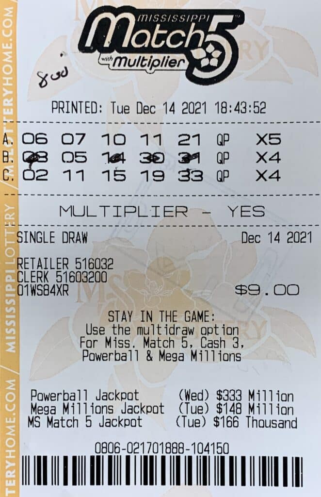 A Picayune man won $800 on a Mississippi Match 5 ticket purchased at Murphy Oil USA #5529 on Frontage Rd., Picayune.