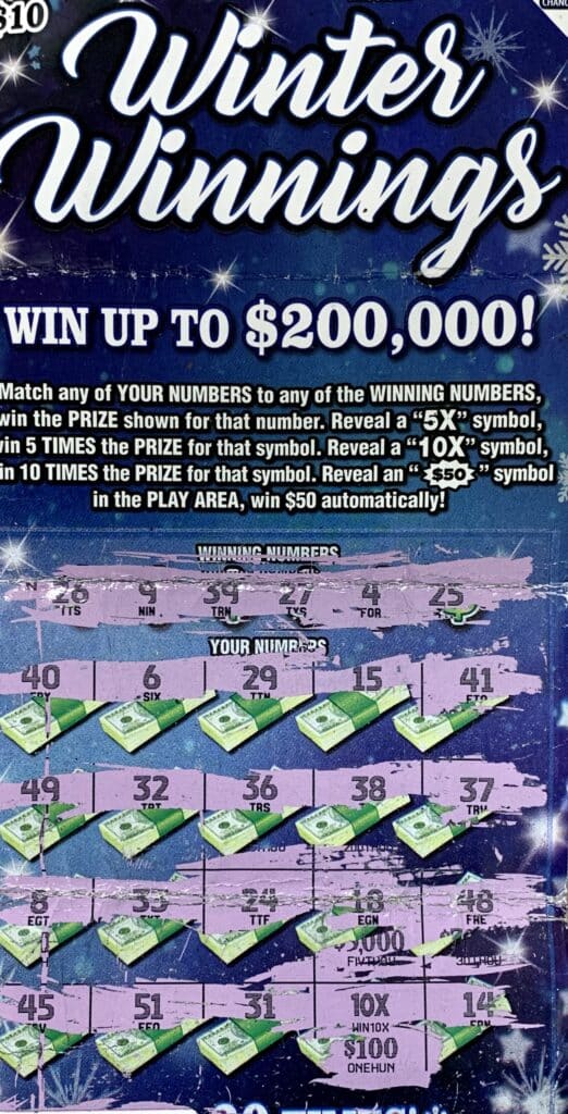 A Jackson man won $1,000 on a $10 Winter Winnings scratch-off game purchased from Deep LLC on E. Beasley Rd., Jackson.