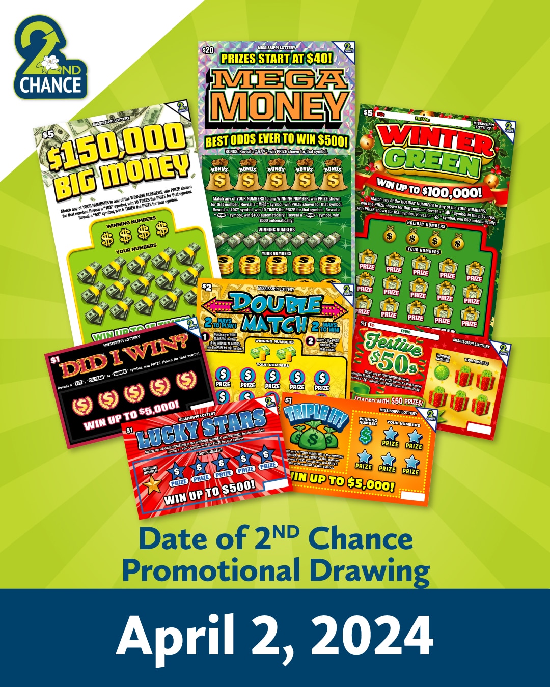 2nd Chance Promotional Drawing 4/2/2024 Mississippi Lottery