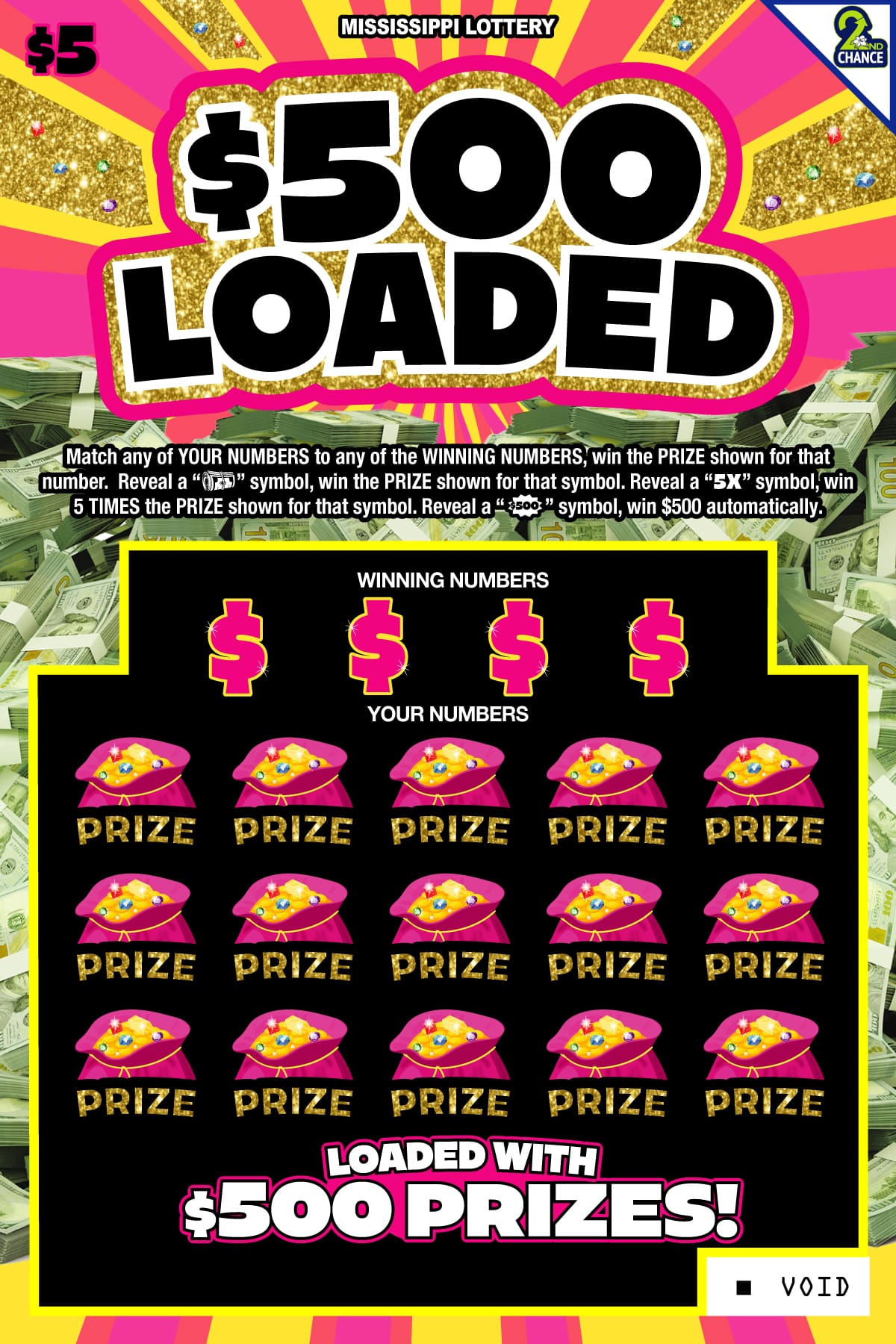 $500 LOADED scratch-off ticket from Mississippi Lottery