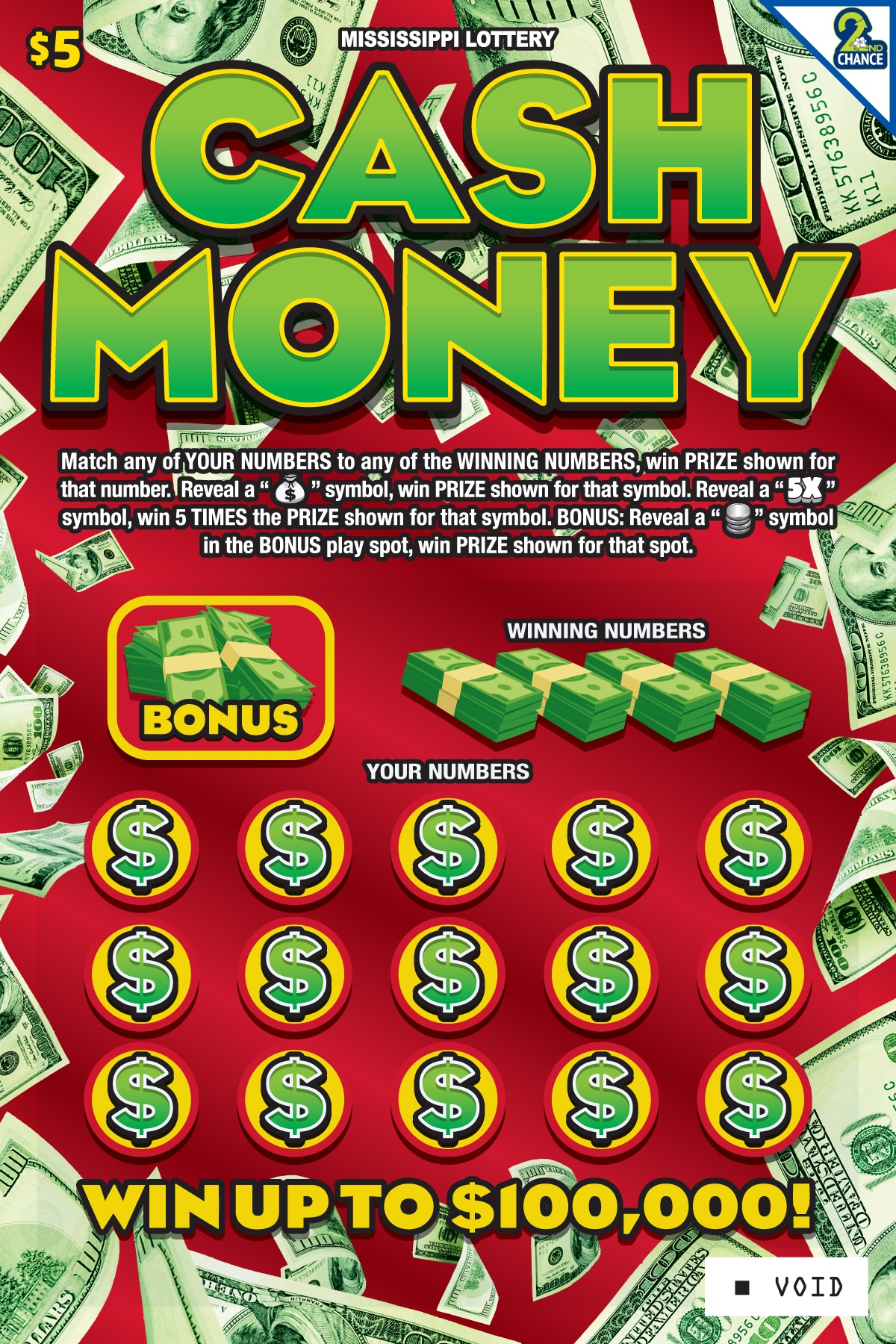 CASH MONEY scratch-off from Mississippi Lottery