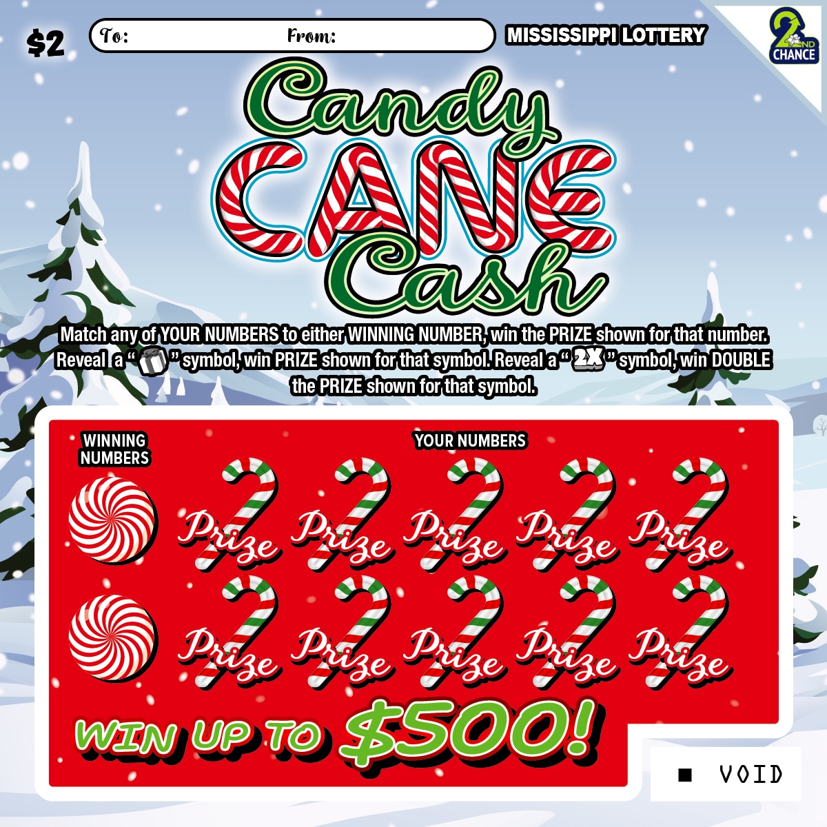 CANDY CANE CASH scratch-off from Mississippi Lottery