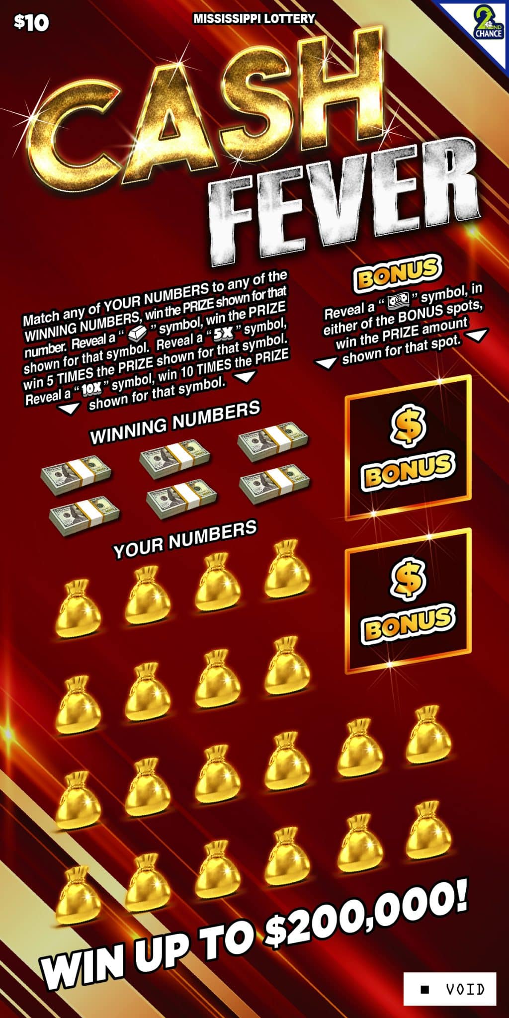 CASH FEVER scratch-off from Mississippi Lottery