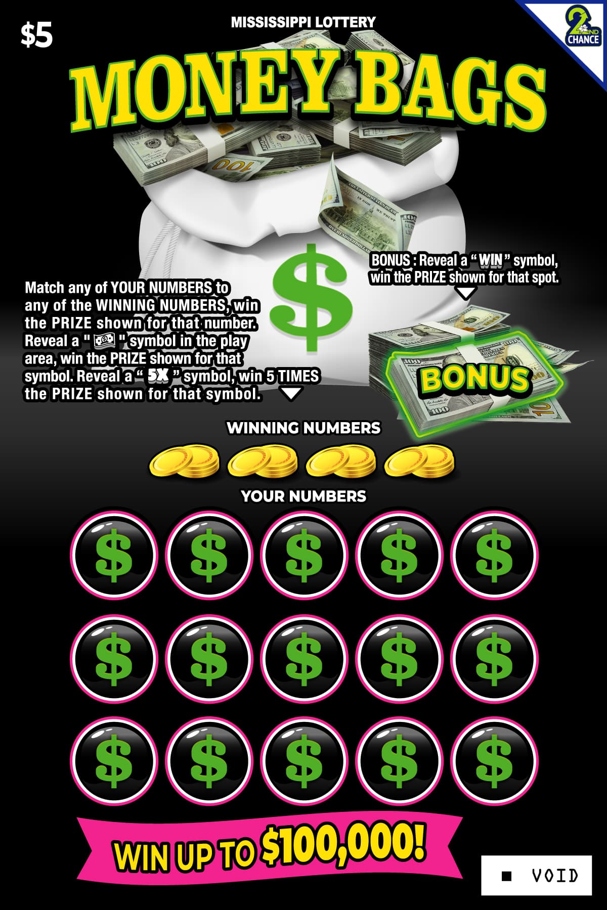 MONEY BAGS scratch-off from Mississippi Lottery