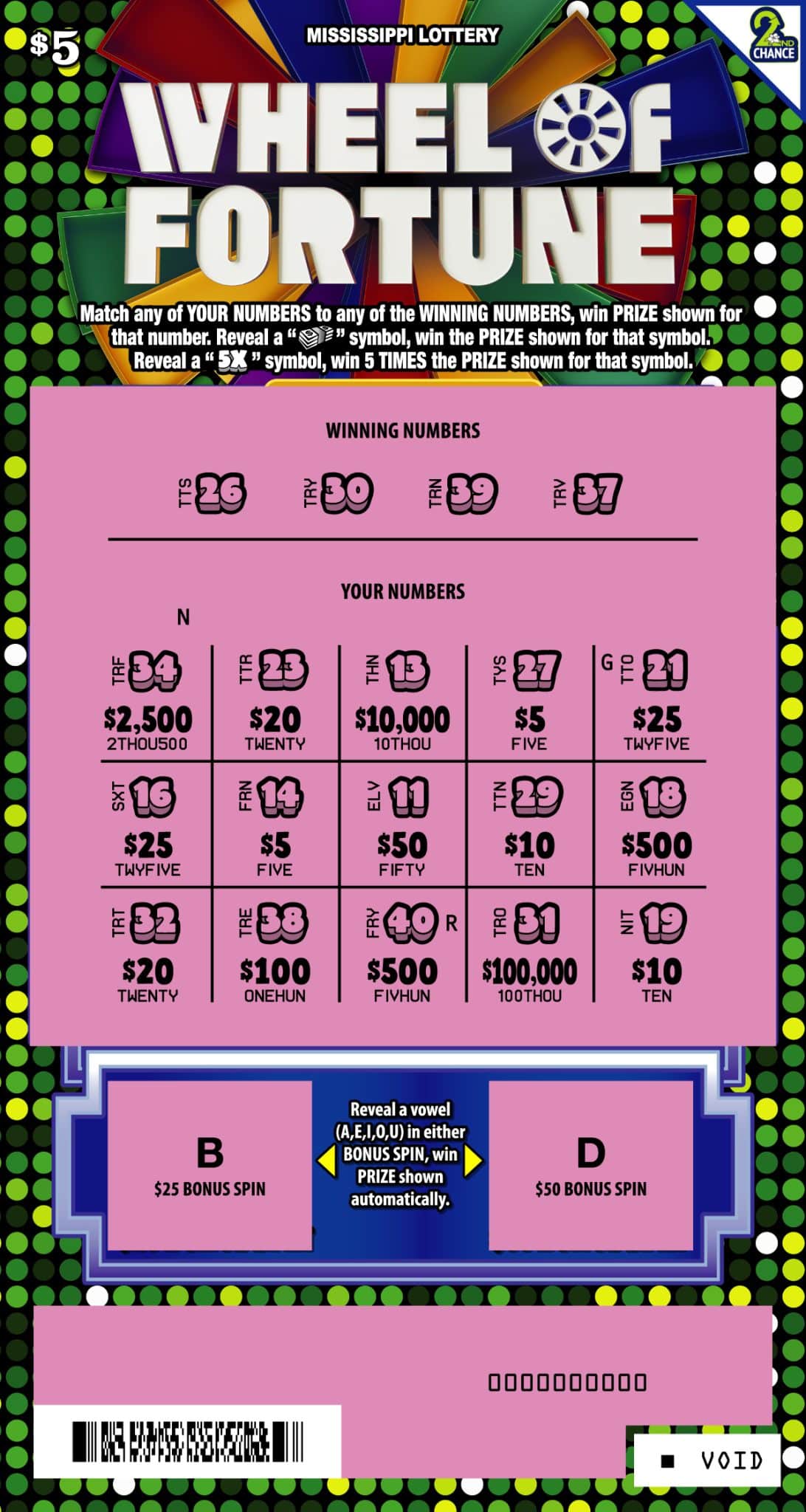 Wheel of Fortune ($5) - Mississippi Lottery