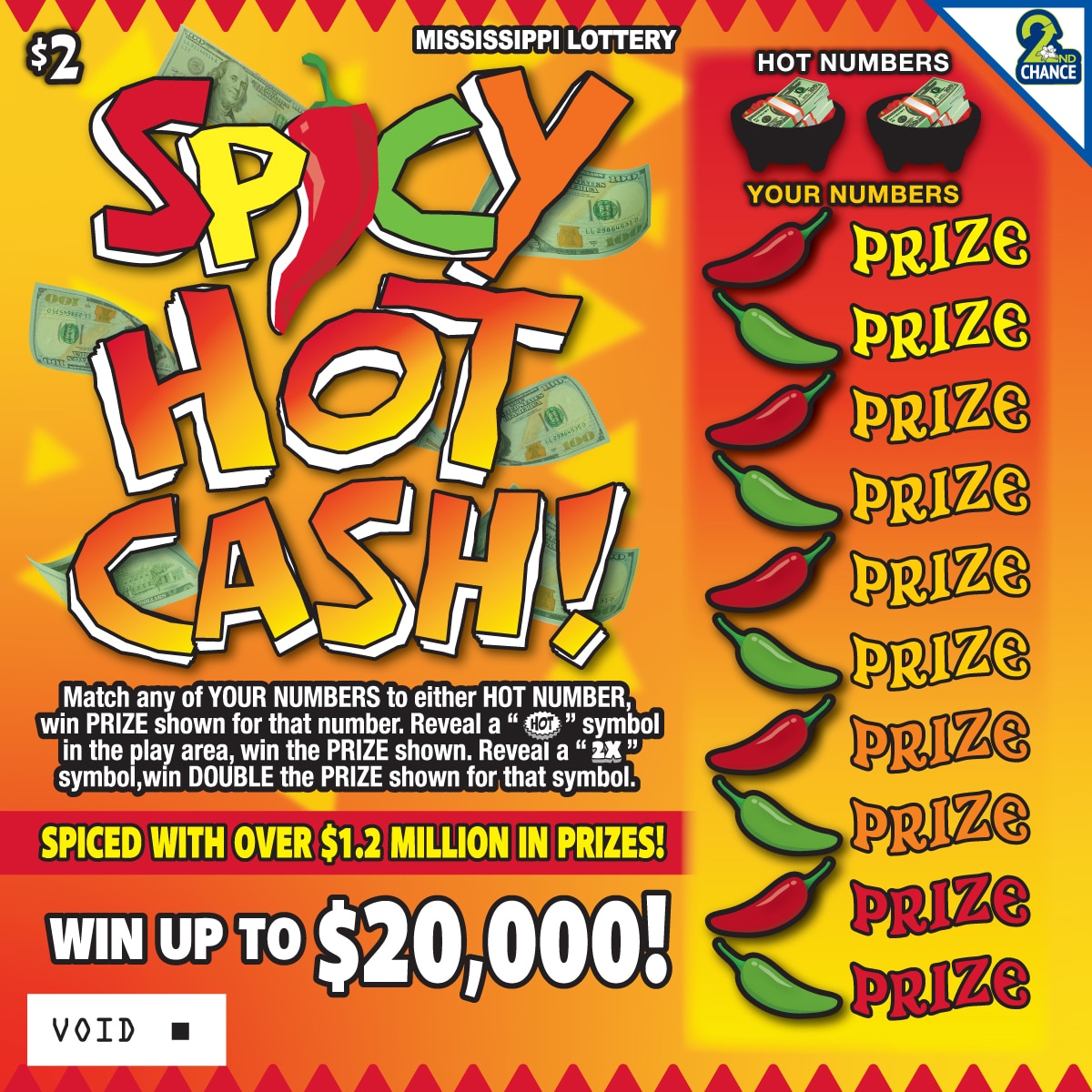 SPICY HOT CASH! scratch-off from Mississippi Lottery