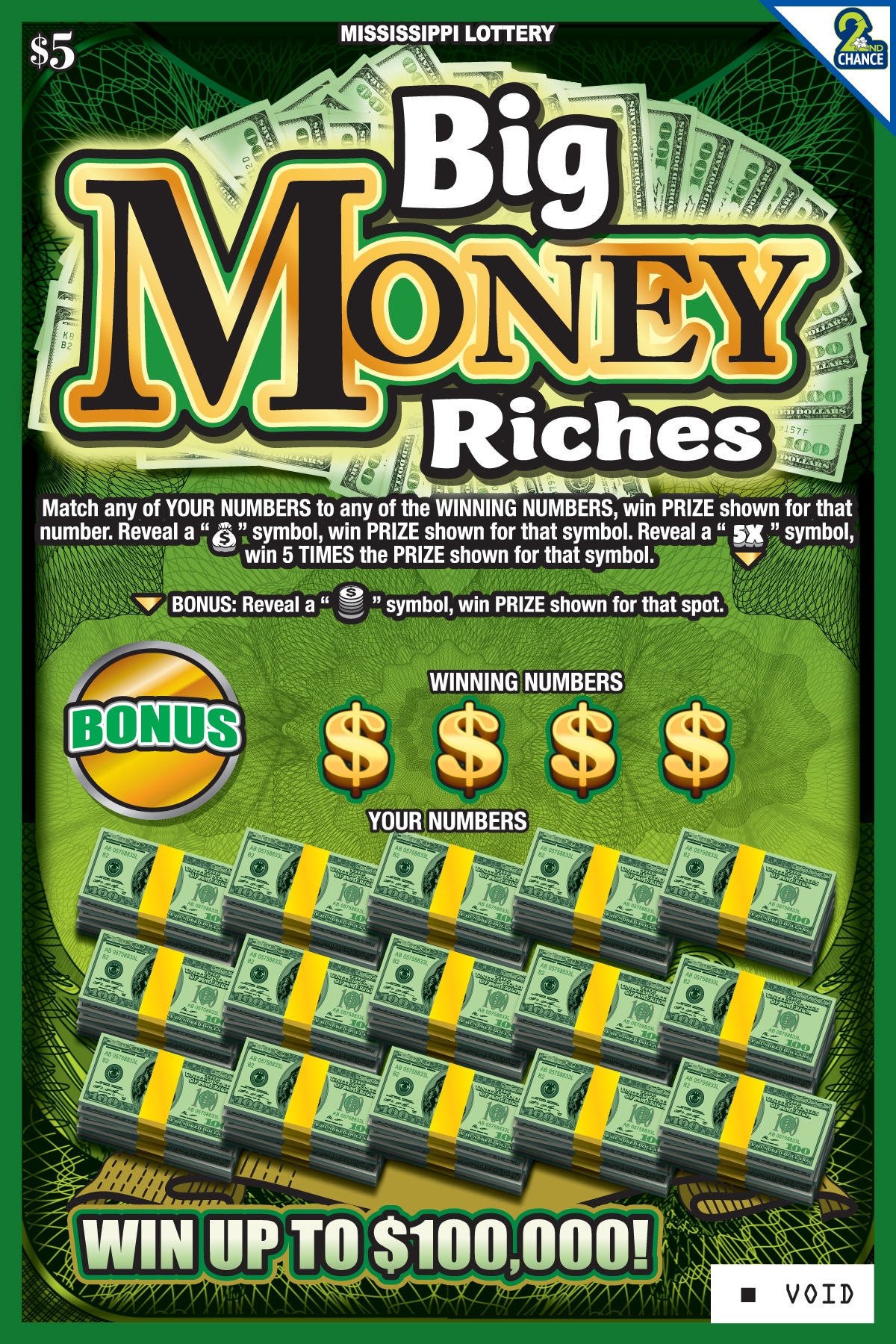 BIG MONEY RICHES scratch-off from Mississippi Lottery