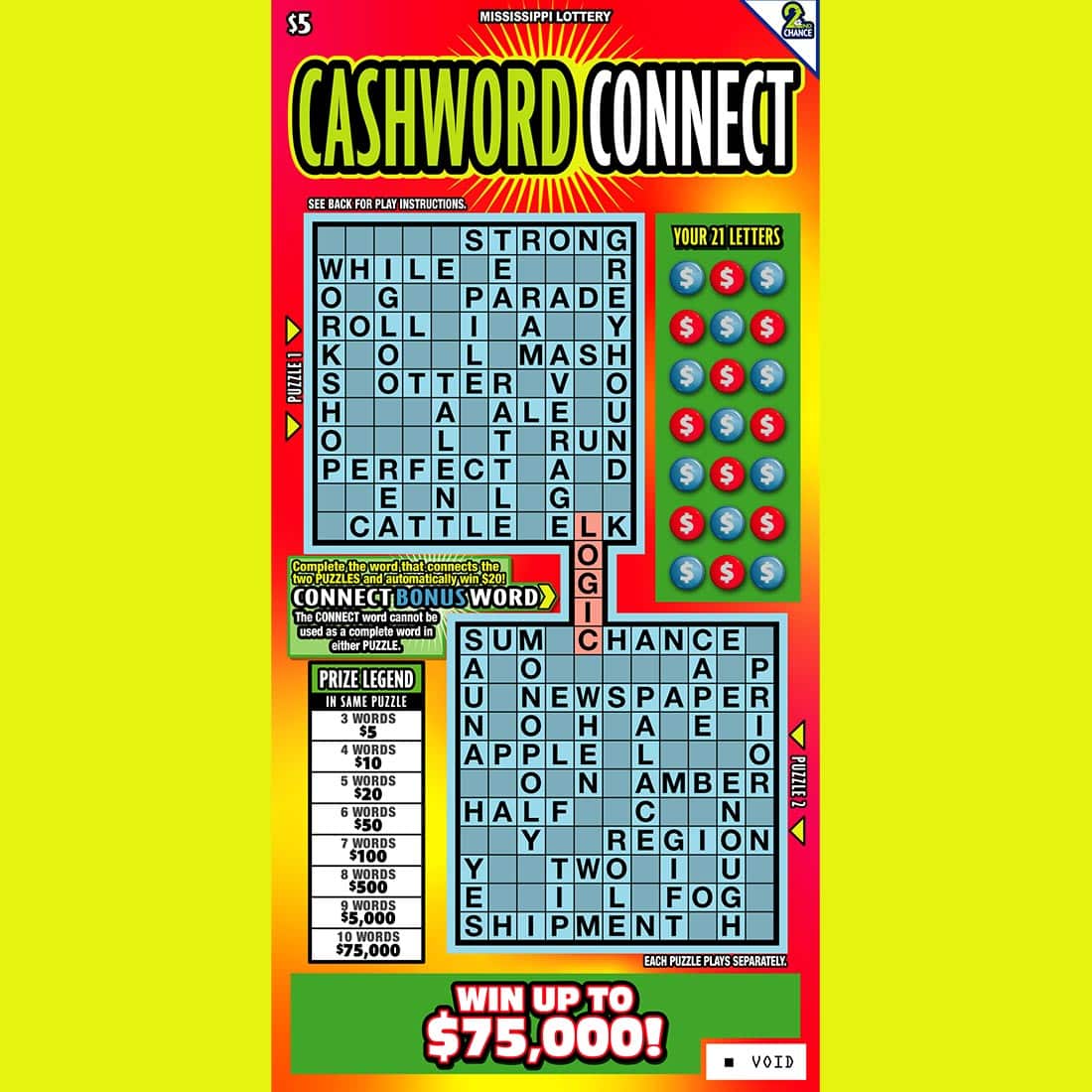 CASHWORD CONNECT scratch-off ticket