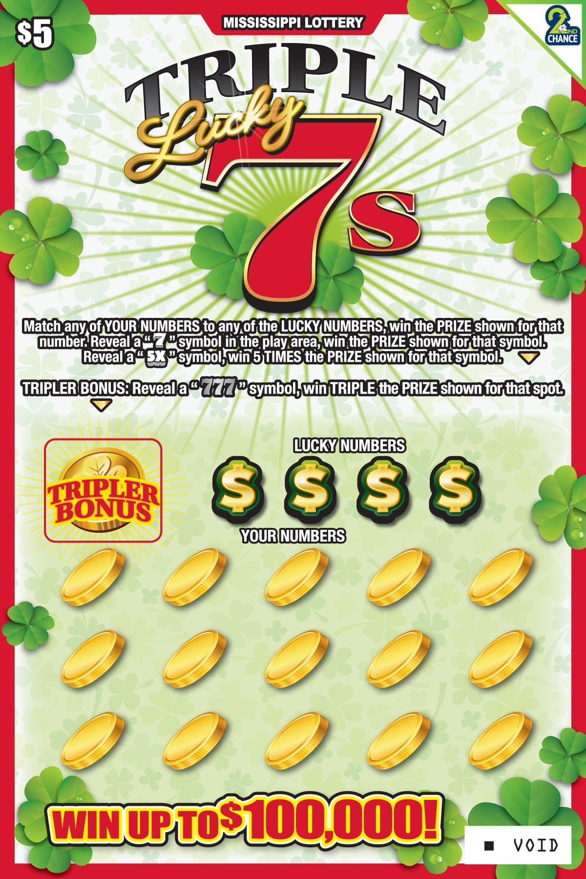 TRIPLE LUCKY 7S scratch-off from Mississippi Lottery