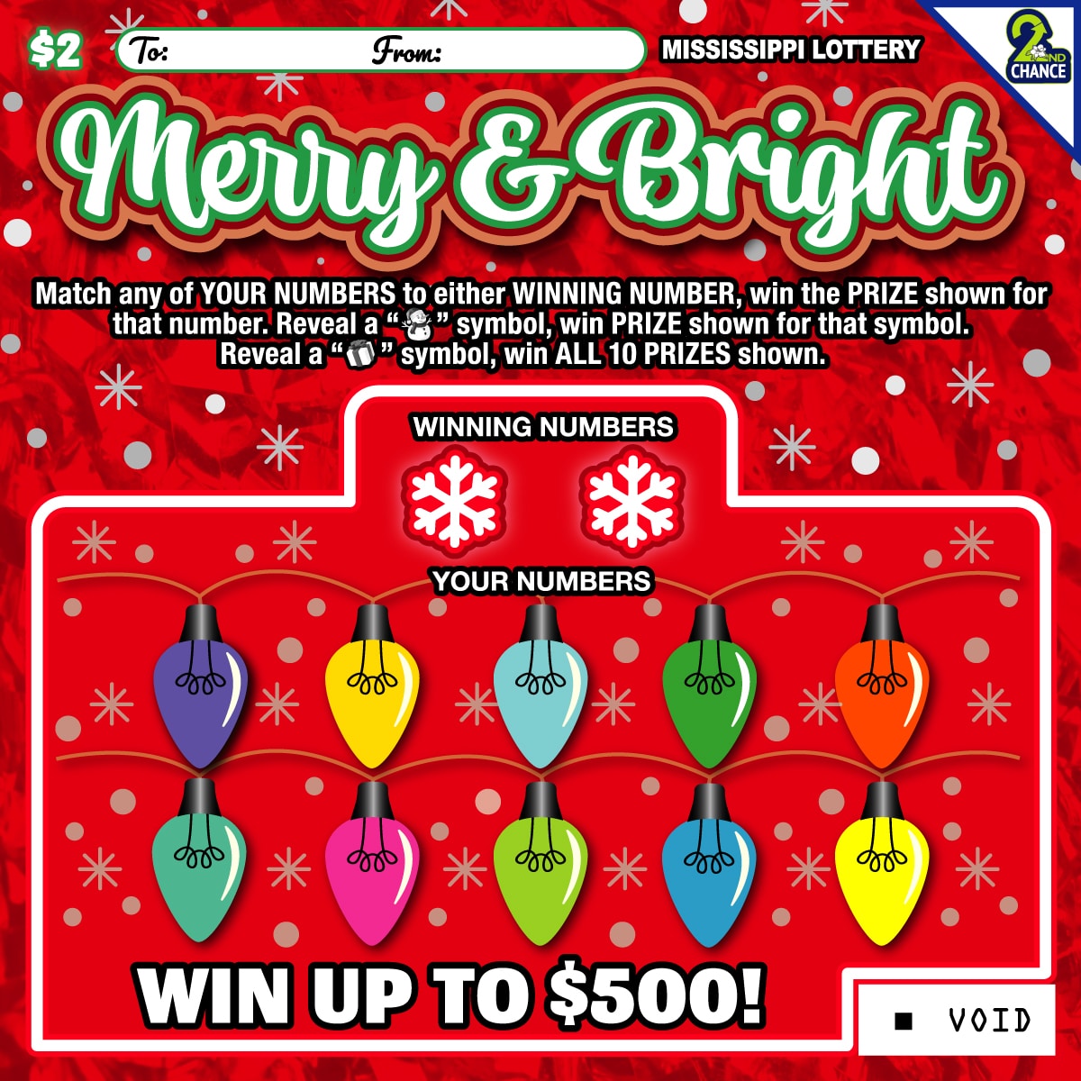 Merry & Bright Mississippi scratch-off ticket