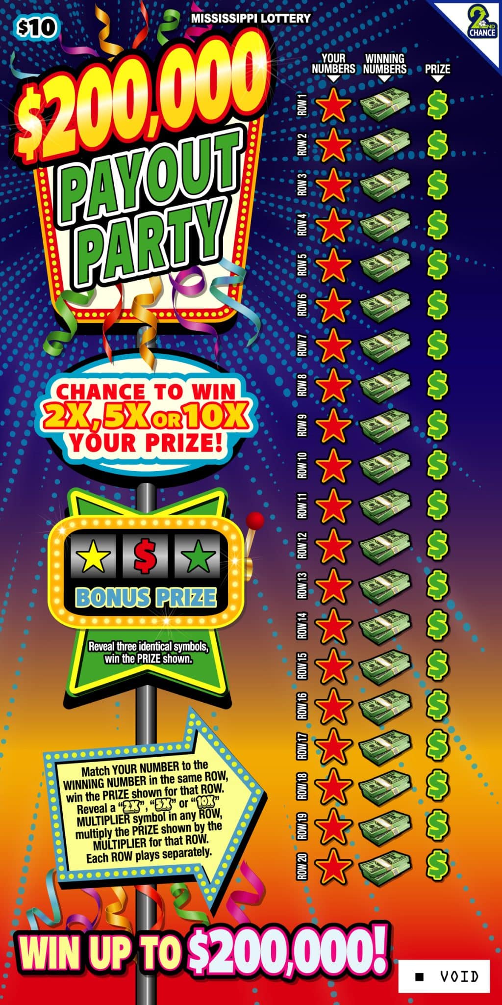 $200,000 Payout Party Mississippi scratch-off ticket