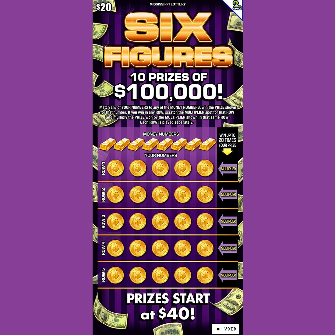 SIX FIGURES scratch-off ticket